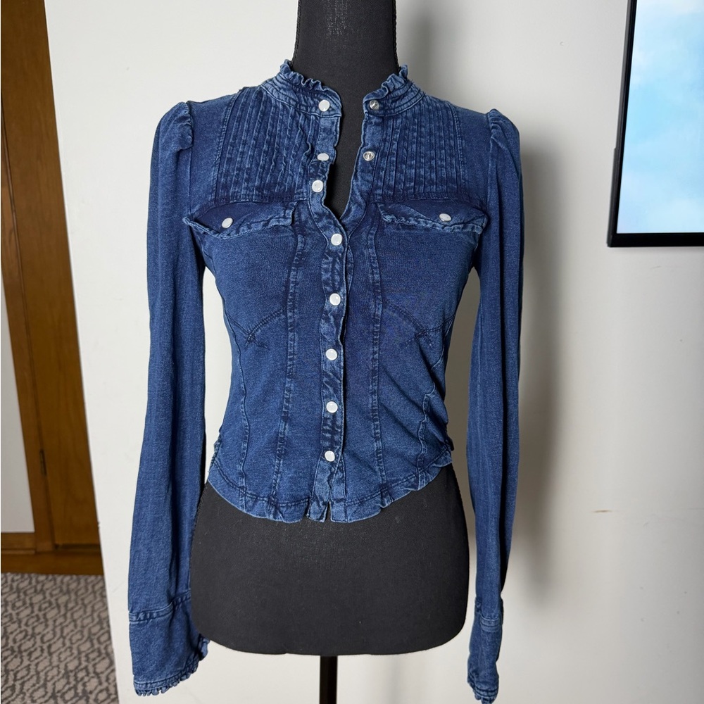 Free People Navy Button-Down Blouse